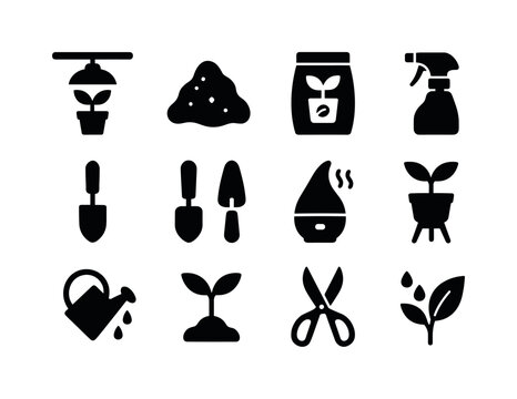 Indoor Gardening Icons. Indoor gardening. Solid icon set of indo