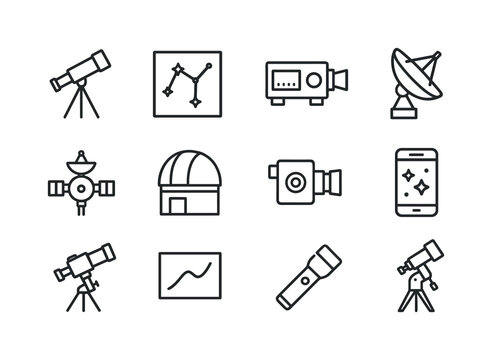 Astronomy Tool Icons. Astronomy tools. Line icon set of Astronom