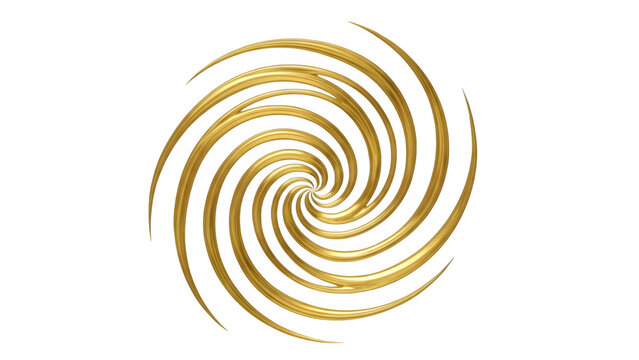 Golden spiral abstract design element, logarithmic curve illustration, fibonacci sequence concept, swirling vortex shape, elegant metallic graphic symbol isolated on transparent background