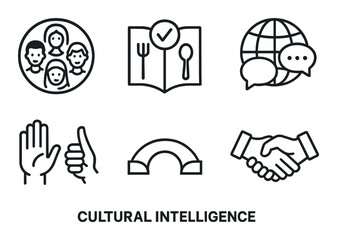 Icons representing cultural intelligence and global communication symbols