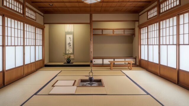 Traditional Japanese Empty Tea Room Interior