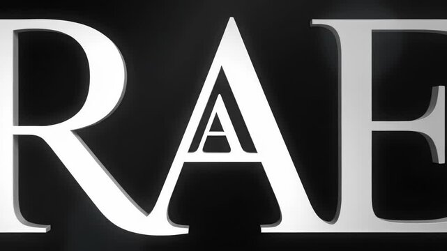 Typography art design featuring bold white letters spelling rae on a dark background
