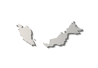 3D Malaysia map with all Regions in gray. Three dimensional map of Malaysia with shadow on white background for infographic