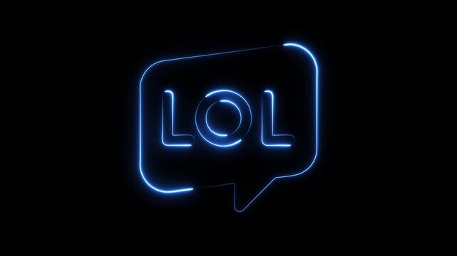 Blue Neon LOL Speech Bubble on Black Background laugh out loud chat