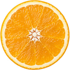 Orange slice isolated on transparent background with vibrant orange color and star shaped core