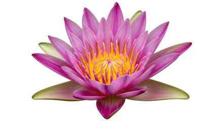 Vibrant pink lotus flower with yellow center isolated on transparent background