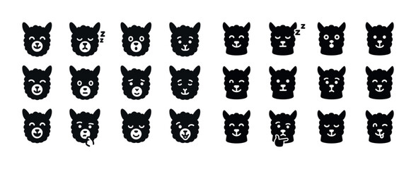 Naklejka premium Set of alpaca emoji icons with various facial expressions
