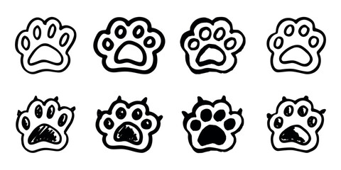 Set of hand drawn cute cat's paw Cat, dog, animal footprint in doodle style Single element for print, web, design, decor, greeting cards, children's prints © Daria Shane