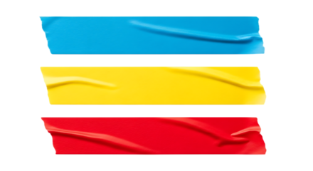 Three colorful rectangular objects isolated on transparent background