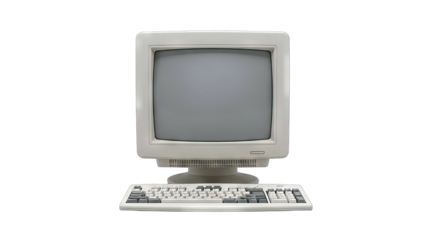 Vintage Computer Monitor and Keyboard on White Background