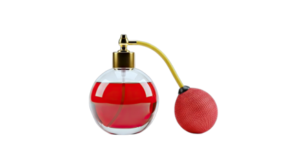 Vintage Perfume Bottle with Red Liquid on White Background