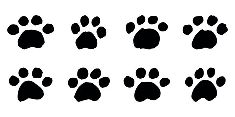 Set of hand drawn cute cat's paw Cat, dog, animal footprint in doodle style Single element for print, web, design, decor, greeting cards, children's prints