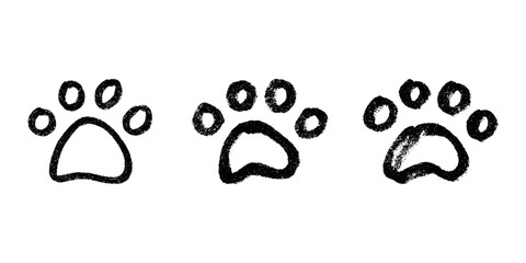 Set of hand drawn cute cat's paw Cat, dog, animal footprint in doodle style Single element for print, web, design, decor, greeting cards, children's prints © Daria Shane
