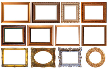 frame picture isolated on white background gold antique set