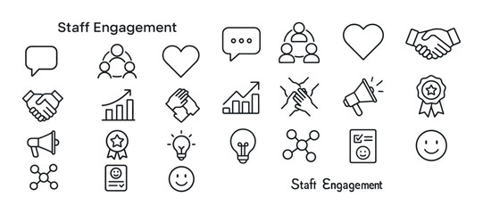 Staff engagement icons: communication, recognition, teamwork, gr