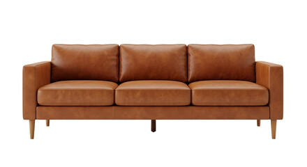 Brown leather sofa isolated on transparent background