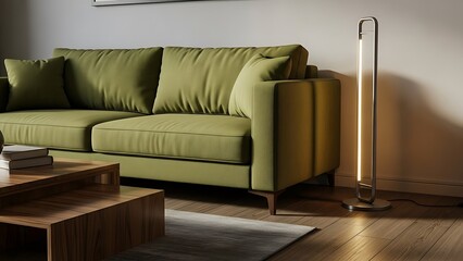 Modern Green Sofa Living Room Interior &ndash; Minimal Scandinavian Style