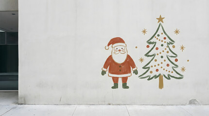 santa claus wall mural hand drawn