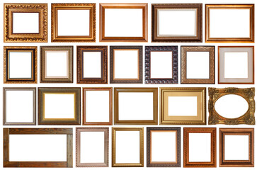 picture frames isolated on white background set antique gilded gold