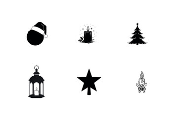Christmas element design black and white hat, tree, star