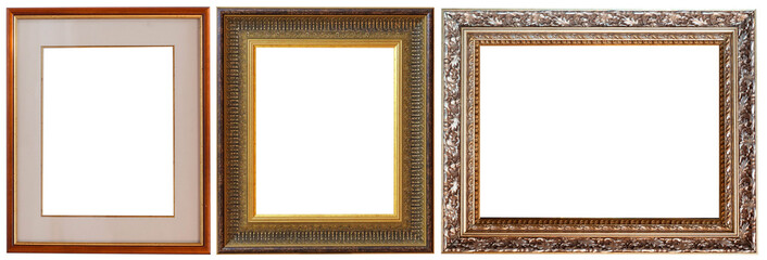 picture frames isolated on white background set antique gilded gold