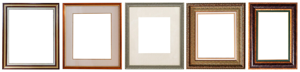 picture frames isolated on white background set antique gilded gold