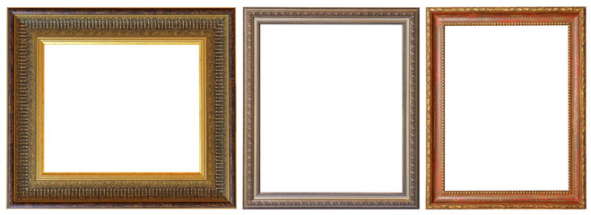 picture frames isolated on white background set antique gilded gold