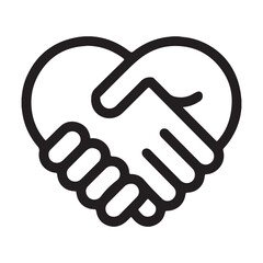Stylized heart shape formed by two hands shaking in agreement and partnership
