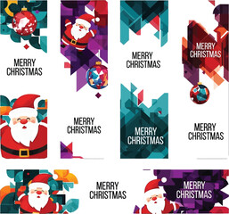 A collection of five colorful and modern Christmas-themed banners featuring abstract designs of Santa Claus, ornaments, and festive greetings. The vibrant colors and geometric shapes © Hasanul