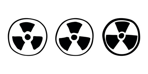 Set of hand drawn radiation sign Nuclear radiation hazard symbol Radioactive danger warning doodle Radioactive waste Single element for print, web, design, decor
