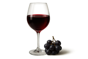 Fototapeta premium Wine glass with red wine, grapes on transparent background image.