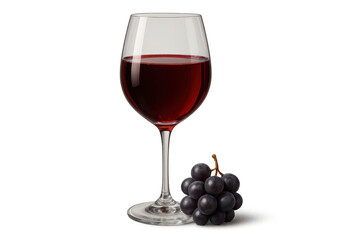 Fototapeta premium A glass of red wine and grapes on transparent background, isolated.