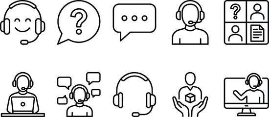 Customer support icon, help desk graphic, virtual assistant symbol, communication badge, headset illustration, online service icon, chat interface element