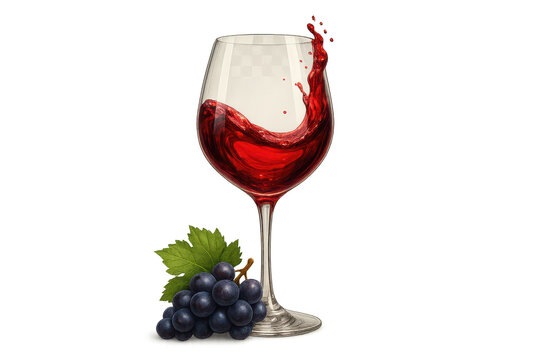 Elegant red wine splash on transparent background with grapes art