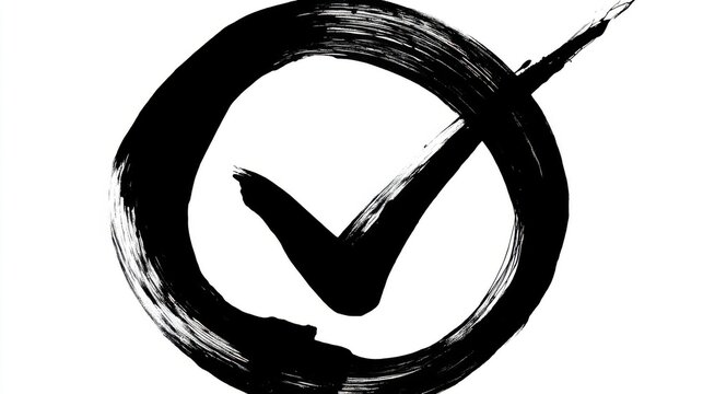 A hand-drawn black checkmark rotates counterclockwise within a circular boundary,