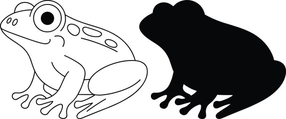 Frog silhouette and detailed line drawing comparison, amphibian biology, animal illustration, wildlife study, nature education concept design