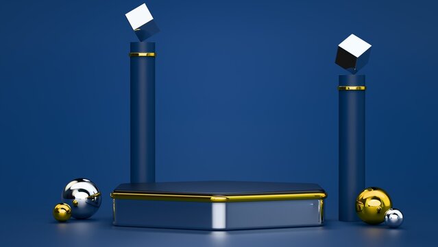 Minimalist Navy Blue Pedestal Stage for Product Display or Presentation