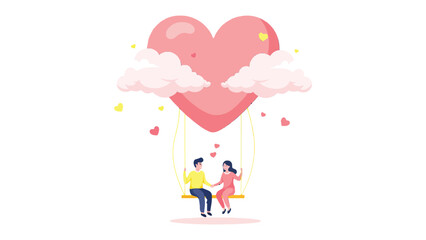 Love's Serenade: A tender moment, captured as a couple finds themselves embraced in the ethereal space, suspended by love within the embrace of a pink heart and fluffy clouds.