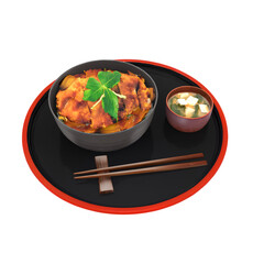 Katsudon Set Meal – Japanese Pork Cutlet Rice Bowl with Miso Soup Illustration.3D render Blender render.
