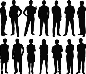 Silhouettes of diverse people standing in group, professional community illustration, teamwork concept, lifestyle design, human diversity, business collaboration