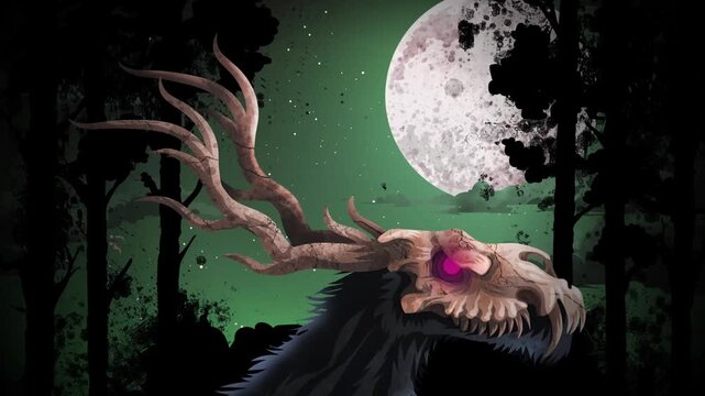 wendigo lurking in the night forest