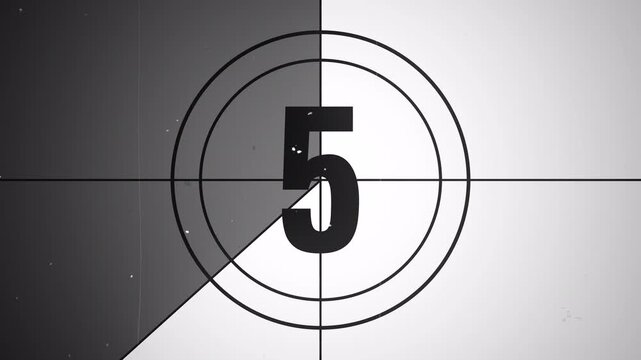 Vintage film leader countdown from 10 to 0 seconds. Cinema movie reel timer effect screen. 4k