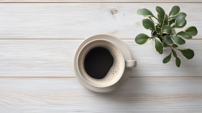 cafe-style whitewashed wood table background, top-down view