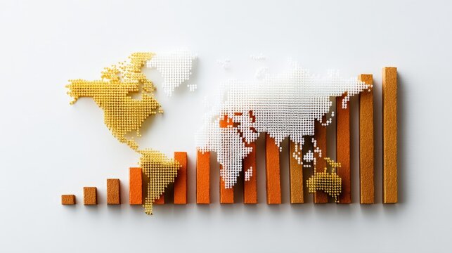 Global Economic Forecast Overview Visual representation of a world map with growth bars. - Powered by Adobe