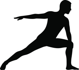 Yoga silhouette of person in Warrior II pose, strength, stability, balance, mindfulness, wellness, healthy lifestyle