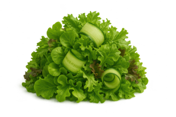 Fresh green salad with cucumber and transparent background image data.