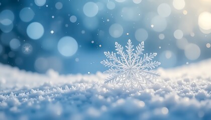 Naklejka premium Winter Snowflake On Snowy Background With Bokeh Light Effect