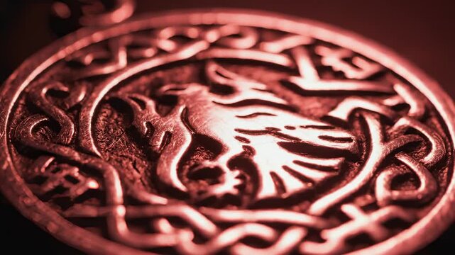 Close Up of Silver Celtic Knot Pendant Featuring a Wolf Motif