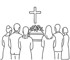 funeral commemoration line icon vector. line sketch black silhouette funeral crowd