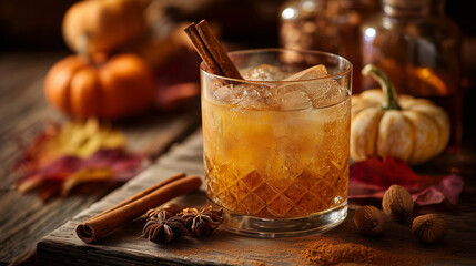 Ai enjoying a seasonal drink with spices and autumn decorations in a cozy setting during fall time